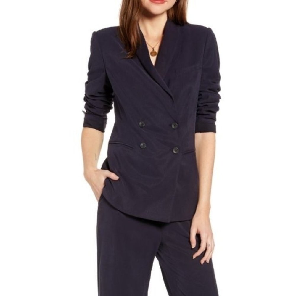 Something Navy Drapey Double Breasted Blazer in Navy Night Size Medium